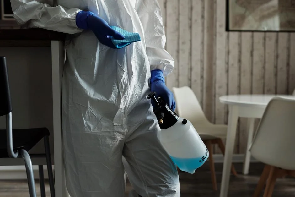 Cleaner using a vacuum in a stylish indoor setting, showcasing cleaning equipment and techniques.